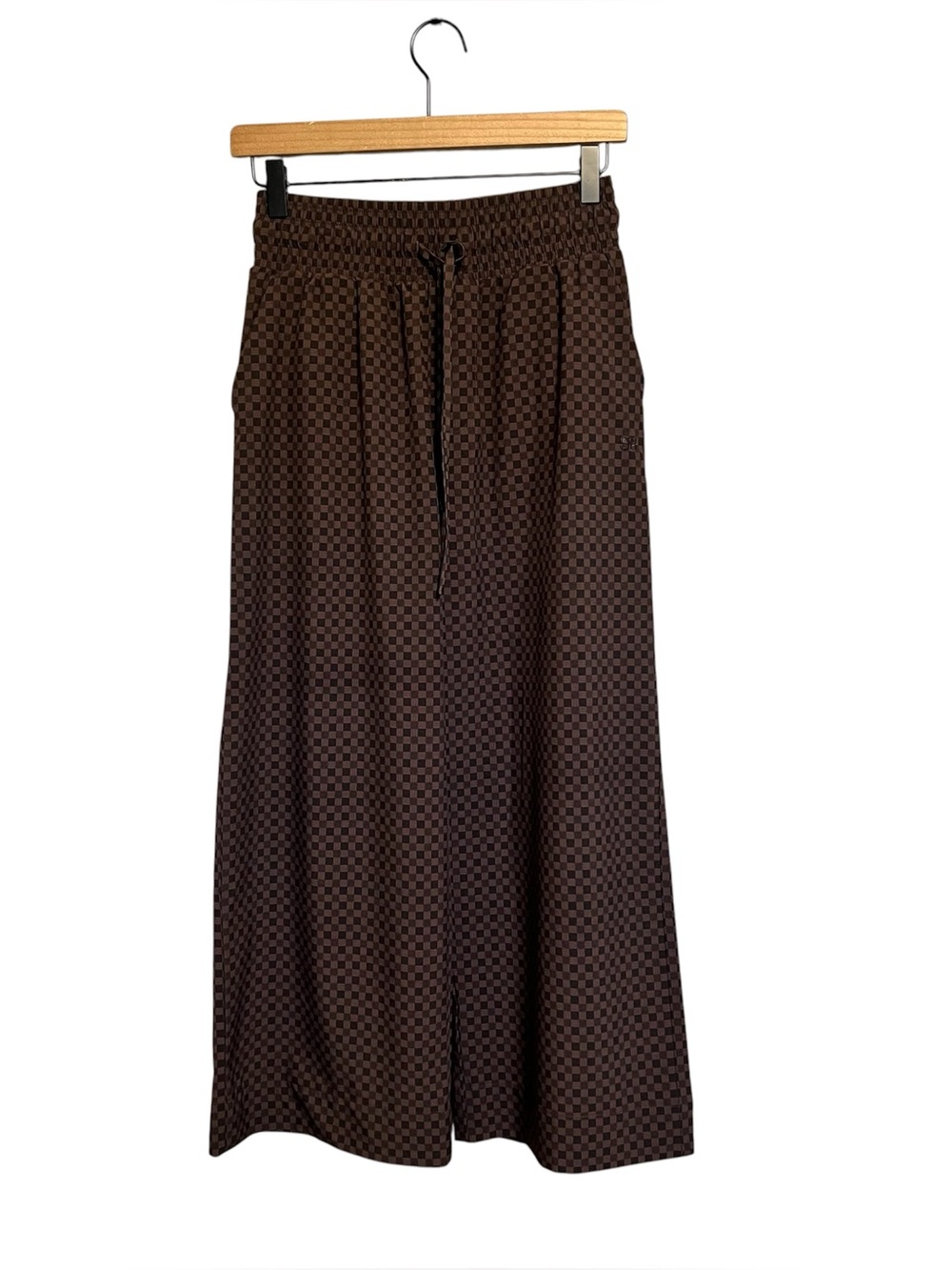 Albion Brown Patterned Elastic-Waist wide leg pant size small brown checkered